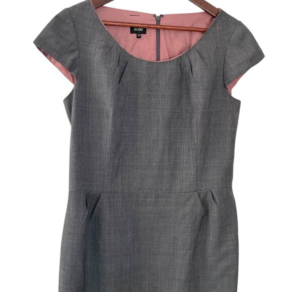 Hobbs London Sheath Dress Size 10 Gray Wool Blend Houndstooth Plaid Cap Sleeve - Picture 1 of 6